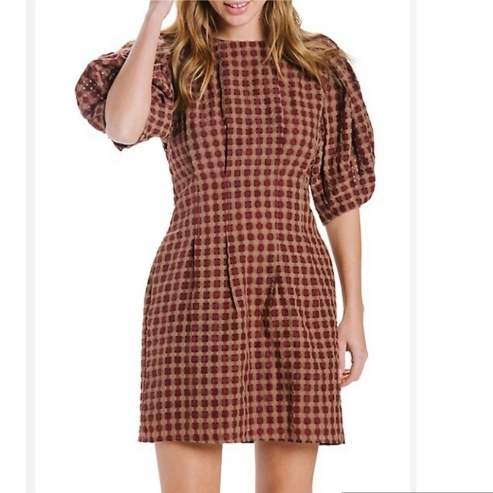 En Saison Puff-Sleeve Check Mini Dress